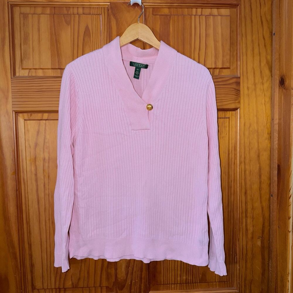 Lauren Ralph Lauren Pink Ribbed V-Neck Sweater Size 2X